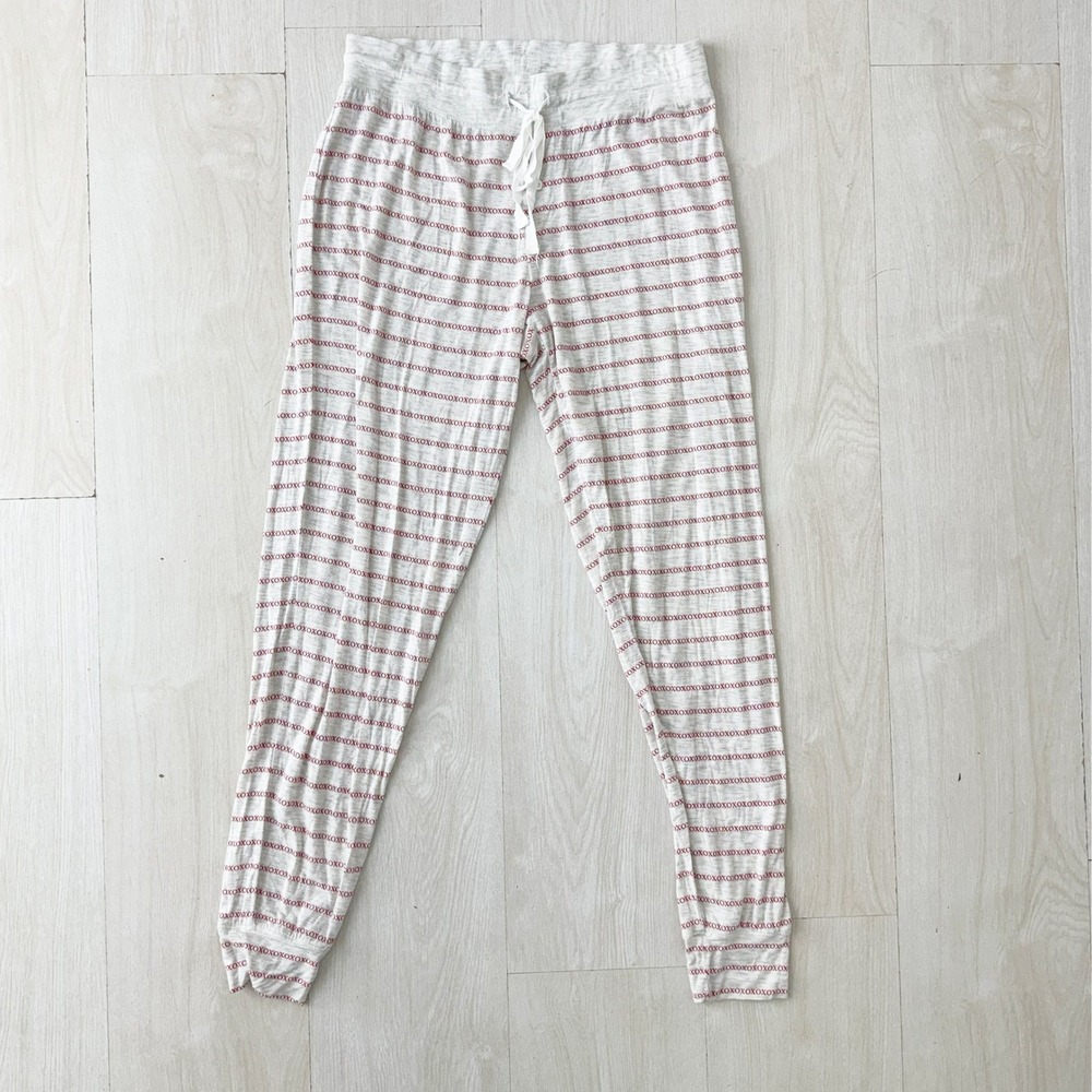 GAP Women Cream Red XOXO‎ Love Stripe Jogger Pajama Pants Sleepwear Size Small